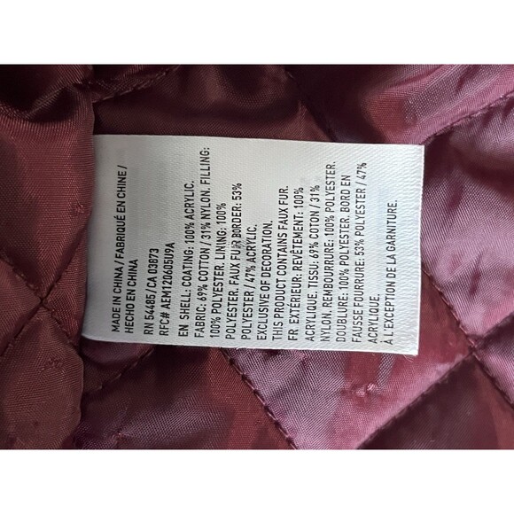 American Eagle Burgundy Sherpa Hooded Jacket Drawstring Waist Utility Size L - Picture 7 of 8